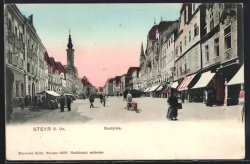 AK Steyr, Stadtplatz mit Geschäften