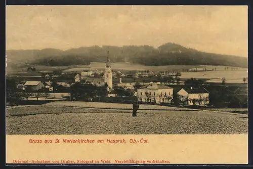 AK St. Marienkirchen am Hausruk, Ortspartie mit Kirche