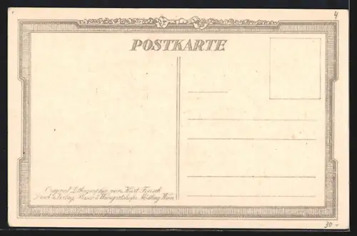Lithographie Wien, Burgtheater mit Strassenbahn