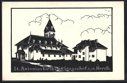 Künstler-AK Strasshof an der Nordbahn, St. Antoniuskirche
