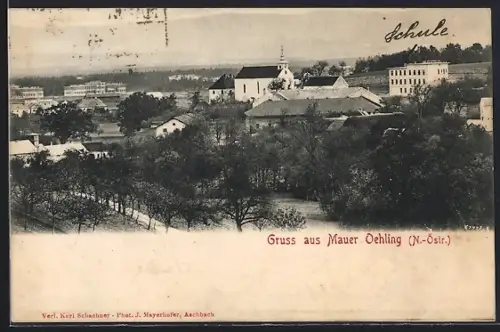 AK Mauer Oehling, Ortsansicht mit Wäldchen