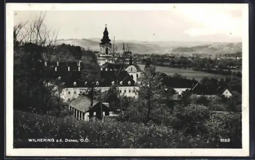 AK Wilhering a. d. Donau, Ortspartie mit Kirche