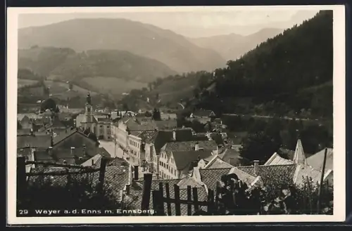 AK Weyer a. d. Enns, Strassenpartie mit Kirche und Ennsberg