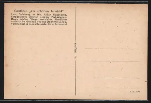 AK Linz /Donau, Gasthaus Zur schönen Aussicht am Freinberg