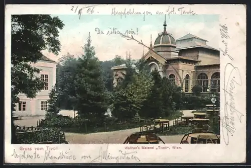AK Wien, Wallner`s Meierei Tivoli, Gebäude und Gastgarten