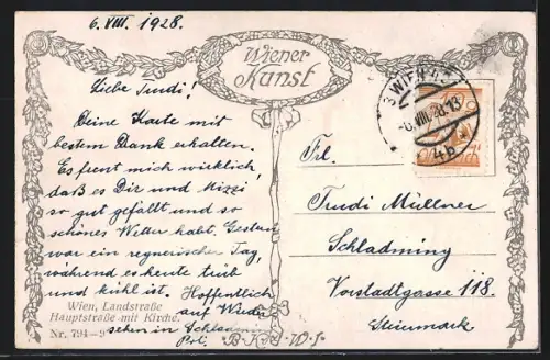 Künstler-AK Wien, Landstrasse, Hauptstrasse mit Kirche