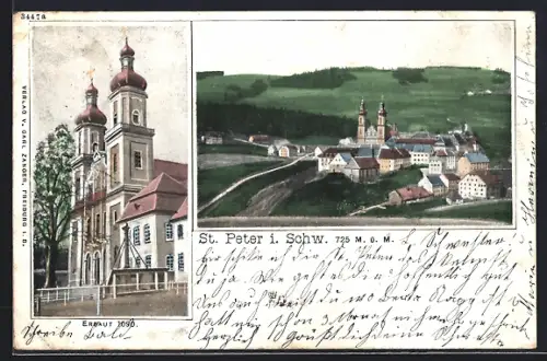 AK St. Peter / Schwarzwald, Klosterkirche, Ortsansicht