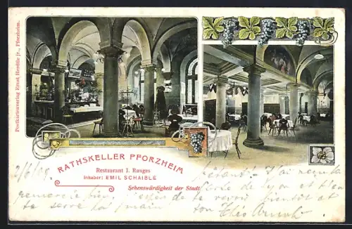 Lithographie Pforzheim, Ratskeller, Restaurant von Emil Schaible