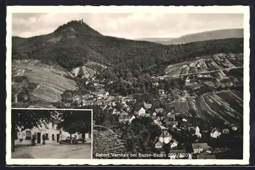 AK Varnhalt bei Baden-Baden, Ortsansicht, Burgruine, Gasthaus Winzerstube Zum Adler, Bes. Gottlieb Klenk