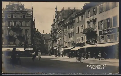 AK Konstanz a. B., Marktstätte, Geschäfte E. Rufishauser und Albert Götz