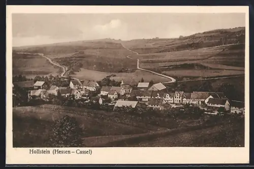 AK Hollstein /Hessen, Ortsansicht, umliegende Felder