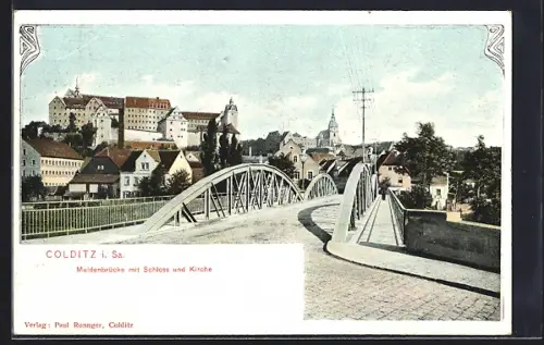 AK Colditz i. Sa., Muldenbrücke, Schloss, Kirche