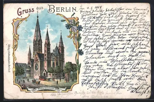Lithographie Berlin-Charlottenburg, Kaiser Wilhelm Gedächtnis-Kirche