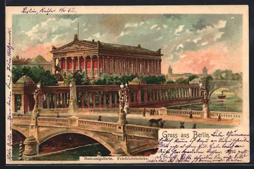 Lithographie Berlin, Nationalgalerie, Friedrichsbrücke