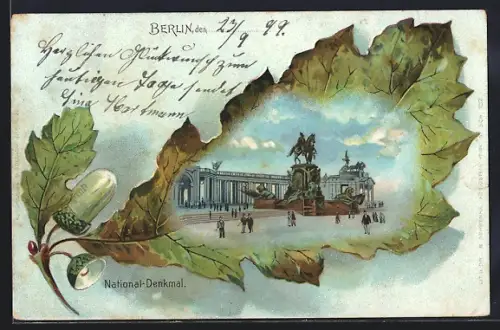 Passepartout-Lithographie Berlin, National-Denkmal im Eichenblatt-Passepartout