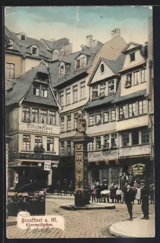 AK Alt-Frankfurt, Löwenplätzchen mit Geschäft von Wilhelm Haas