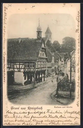 AK Königsbach / Baden, Rathaus und Kirche