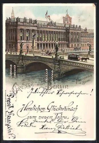 Lithographie Berlin, Friedrichsbrücke, Börse, Burgstrasse