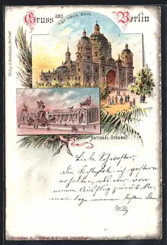 Lithographie Berlin, Neuer Dom, National-Denkmal