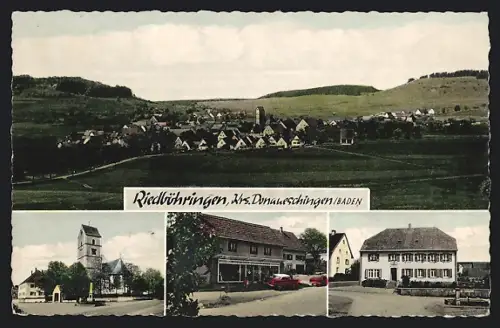 AK Riedböhringen /Donaueschingen, Ortsansicht, Geschäft Otto Hauser, Kirche