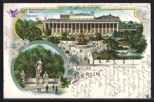 Lithographie Berlin, Königliches Museum, Denkmal ALbrecht II.
