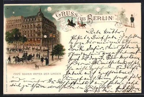 Lithographie Berlin, Café Bauer unter den Linden