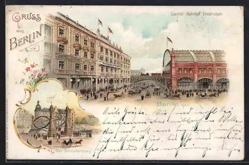 Lithographie Berlin, Central-Bahnhof Friedrichstr., Schlütersteg