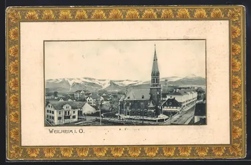 AK Weilheim / Obb., Teilansicht mit Kirche