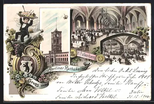 Lithographie Berlin, Gasthof Berliner Ratskeller im Roten Rathaus