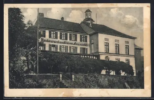 AK Frankfurt-Bergen, Restaurant Zur schönen Aussicht, mit Treppenaufgang