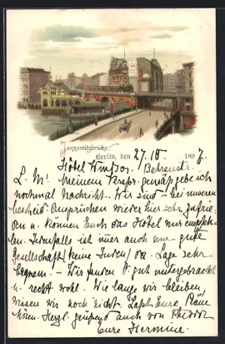 AK Berlin, Jannowitzbrücke mit Auto und Passanten