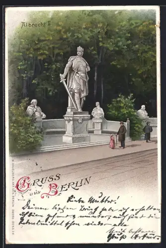 AK Berlin-Tiergarten, Spaziergänger am Albrecht II. Denkmal