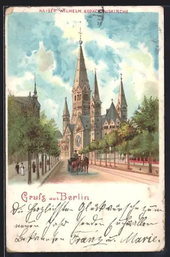 Lithographie Berlin-Charlottenburg, Die Kaiser-Wilhelm Gedächtniskirche