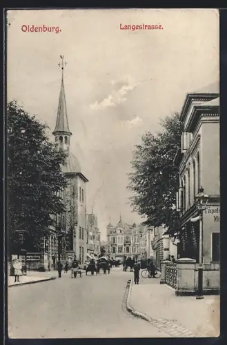 AK Oldenburg / O., Langestrasse mit Passanten und Pferdewagen