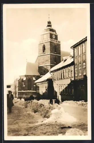 AK Eisfeld, Verschneite Partie an der Stadtkirche