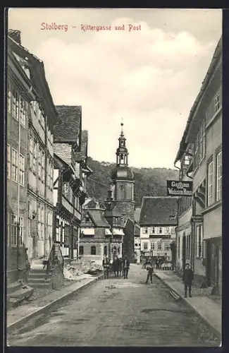 AK Stolberg / Harz, Rittergasse und Post, Gasthaus Weisses Ross