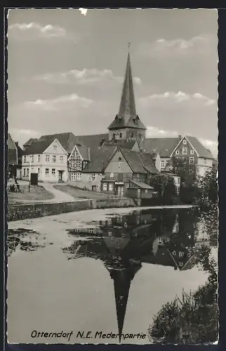 AK Otterndorf /N.E., Medempartie mit Blick auf den Ort