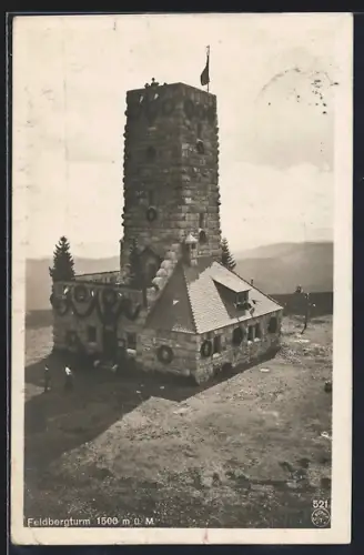AK Feldberg / Schwarzwald, Feldbergturm mit Flagge