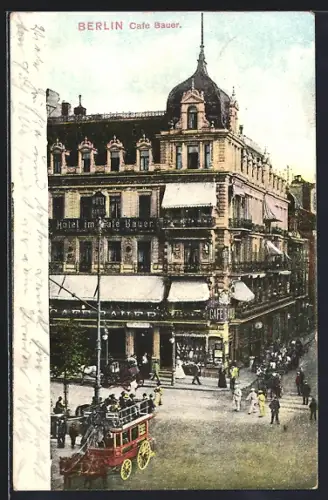 Lithographie Berlin, Cafe Bauer mit Strassenpartie