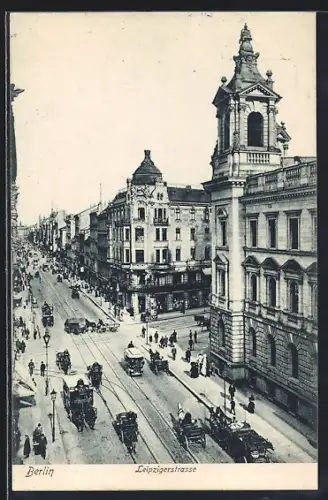 AK Berlin, Leipzigerstrasse mit Strassenbahnen