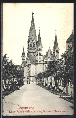 AK Berlin-Charlottenburg, Kaiser Wilhelm-Gedächtniskirche, Promenade Tauentzienstr