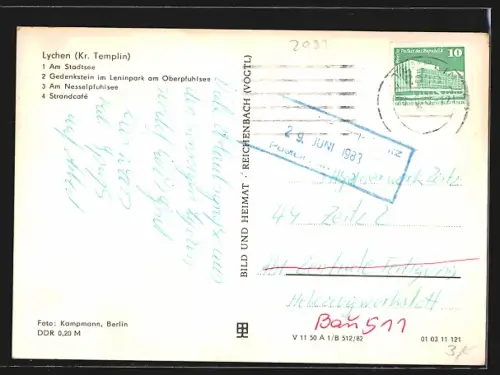 AK Lychen, Strandcafé, Stadtsee, Leninpark am Oberpfuhlsee