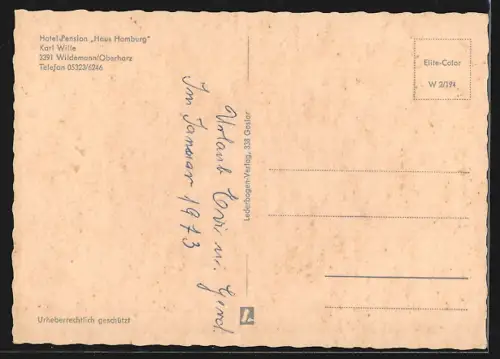 AK Wildemann /Oberharz, Hotel-Pension Haus Hamburg, Inh. Karl Wille