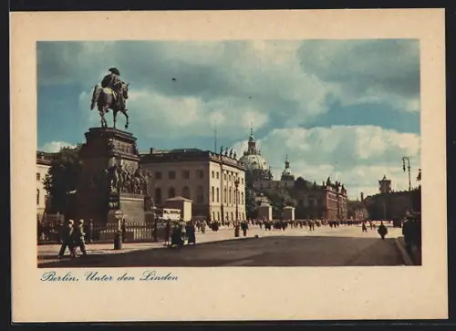 AK Berlin, Unter den Linden mit Reiterstandbild