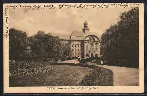 AK Essen, Haumannplatz mit Justizgebäude