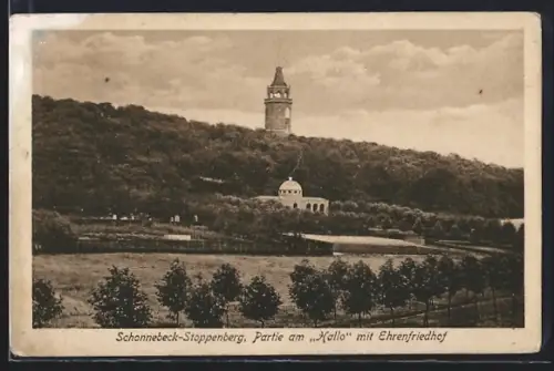 AK Schonnebeck-Stoppenberg, Partie am Hallo mit Ehrenfriedhof
