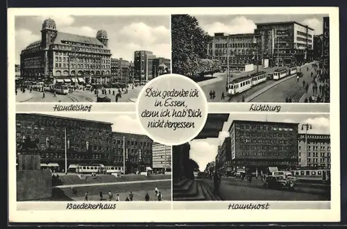 AK Essen, Handelshof, Lichtburg, Baedekerhaus, Hauptpost
