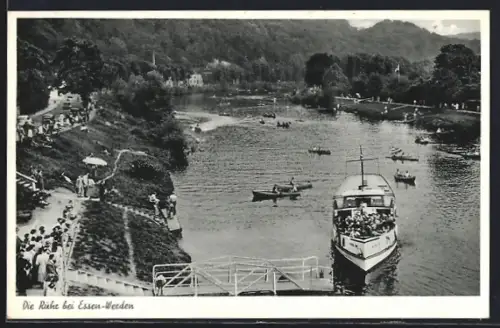 AK Essen-Werden /Ruhr, Schiffen auf dem Fluss