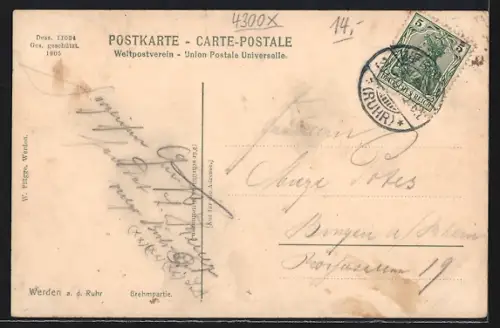 AK Werden a. d. Ruhr, Brehmpartie mit Spaziergängern