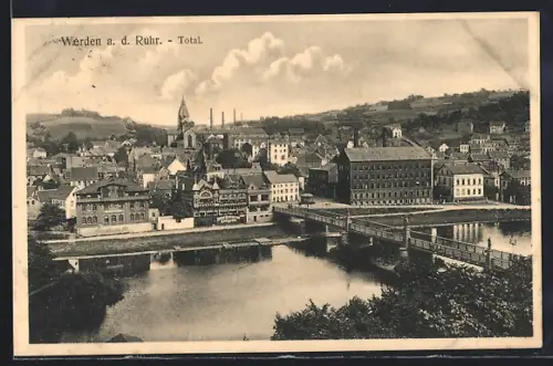 AK Werden a. d. Ruhr, Ortsansicht mit Brücke